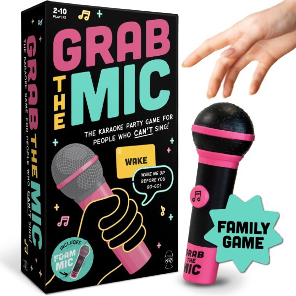 Lucky Egg Grab The Mic - The Family Karaoke Game 8+ Year Olds, 2-10 Players - Board Game For Bad Singers - 250 Lyric Cards for Fun Hilarious Games Night, Birthday Party, Kids Gift