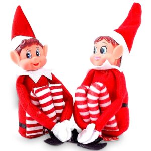Quebec naughty elf set of boy & girl christmas elf - Santa’s little helper inspired elf & elve soft body figures with vinyl faces for festive family fun 12inch- (Couple)